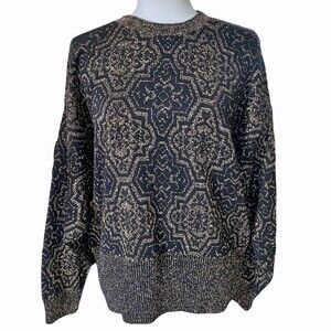 Vtg 80s Pierre Cardin Black Gold Metallic Dolman Sleeve Sweater M Disco Party